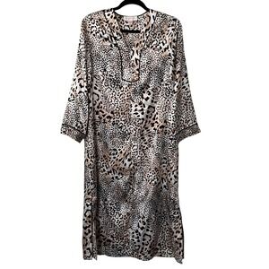 Oscar de la Renta Pink Label 90's Vintage Caftan Dress Animal Print Loungewear S